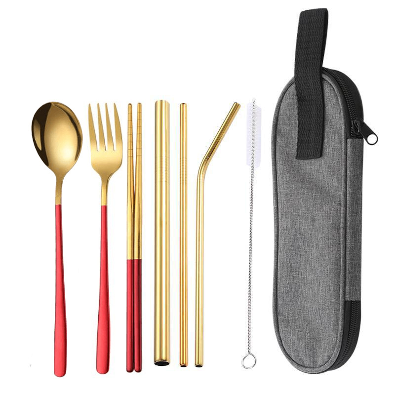 골드 레드 7 개 세트/다크 그레이 가방