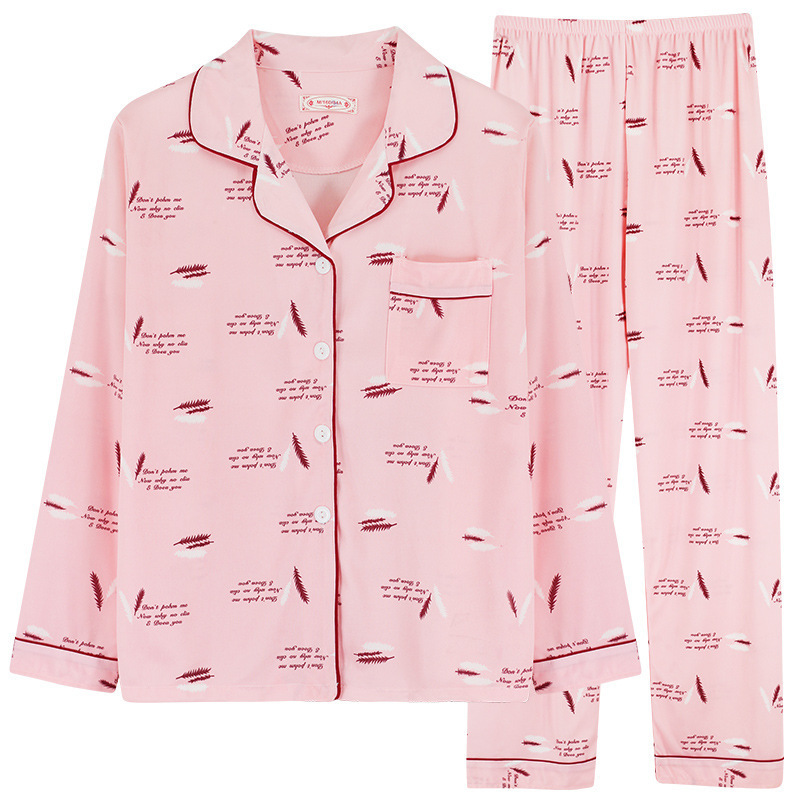 Pijama de las mujeres de primavera y otoño de manga larga a cuadros solapa cardigan comercio exterior de las mujeres delgadas impreso ropa de casa traje de pijama