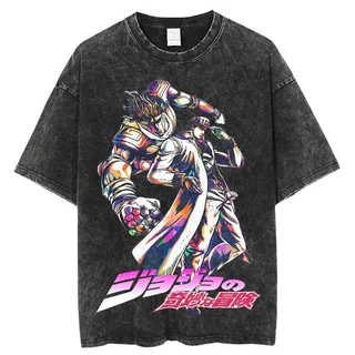 250克 旧复古的数码日本做动漫水洗短袖蜡染奇妙T恤直喷冒险JOJO
