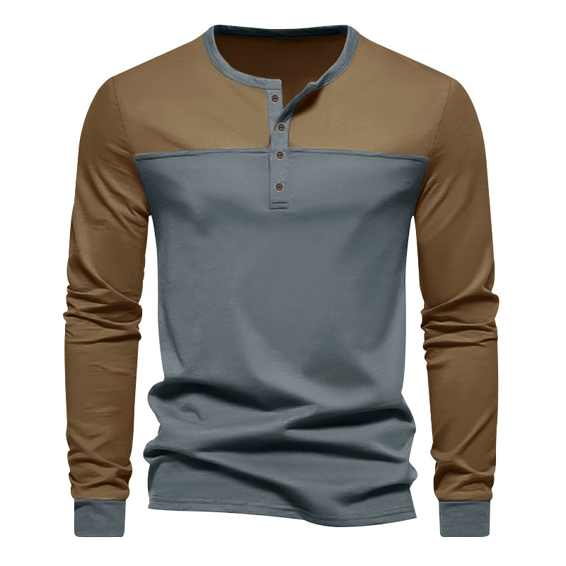 Transfronterizo de hombre nuevo Amazon tamaño europeo americano retro colorado Henry cuello camiseta de manga larga camiseta de hombre