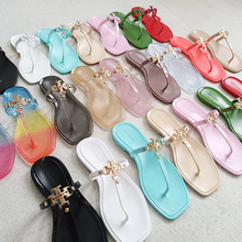 方头TB人字拖女欧美跨境外贸批发PVC水晶果冻夹脚凉拖鞋slippers