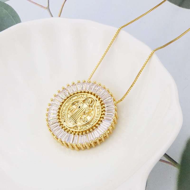 Nihaojewelry round gold-plated diamond Virgin Mary necklace Wholesale Jewelry