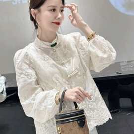 新中式国风长袖蕾丝衫女春新款甜美气质设计感高级小个子衬衫上衣