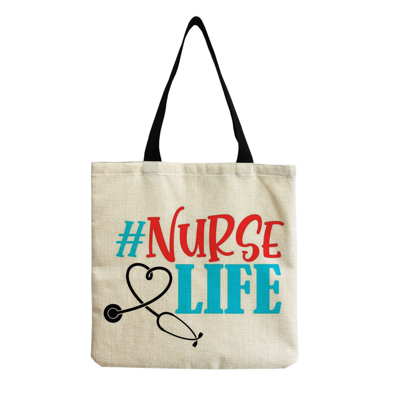 Cross-Border New Wholesale Nurse Letter Print Tote Bag Large Capacity Shoulder Bag Reusable Tote Bag