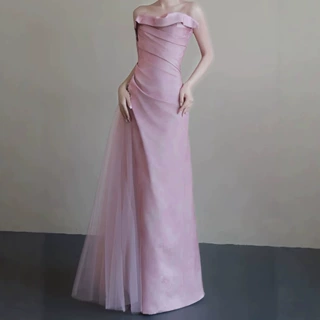 粉色抹胸仙气小众生日晚礼服高级感宴会订婚气质连衣裙显瘦礼服裙