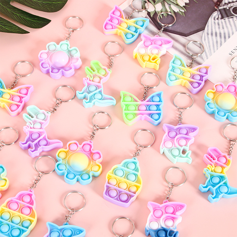 Creativo dedo presión burbuja Le desprimir juguetes para niños pequeño arco iris llavero colgante pequeño regalo para jardín de infantes