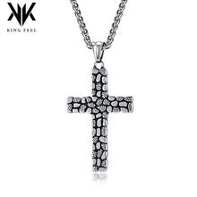 跨境欧美复古鹅卵石钛钢十字架项链男士小众个性穿搭石子路吊坠