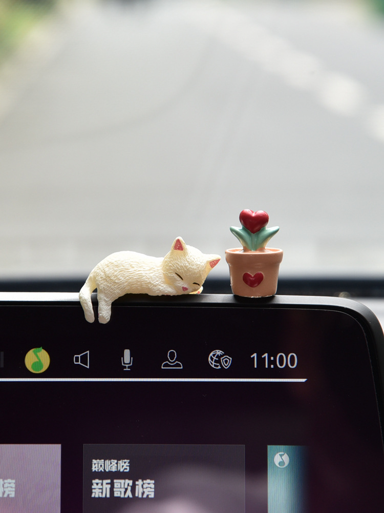 자동차 중앙 제어 화면 자동차 엎드린 장식 고양이 인형 자동차 액세서리 백미러 컴퓨터 모니터 JINBO