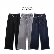 ZARZ 自制 欧美风 新款女装 时尚双襟裤腰高腰宽腿牛仔裤8197/232