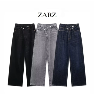 Широкие джинсы с высокой талией ZARZ — двойная талия, деним, размеры XS–L