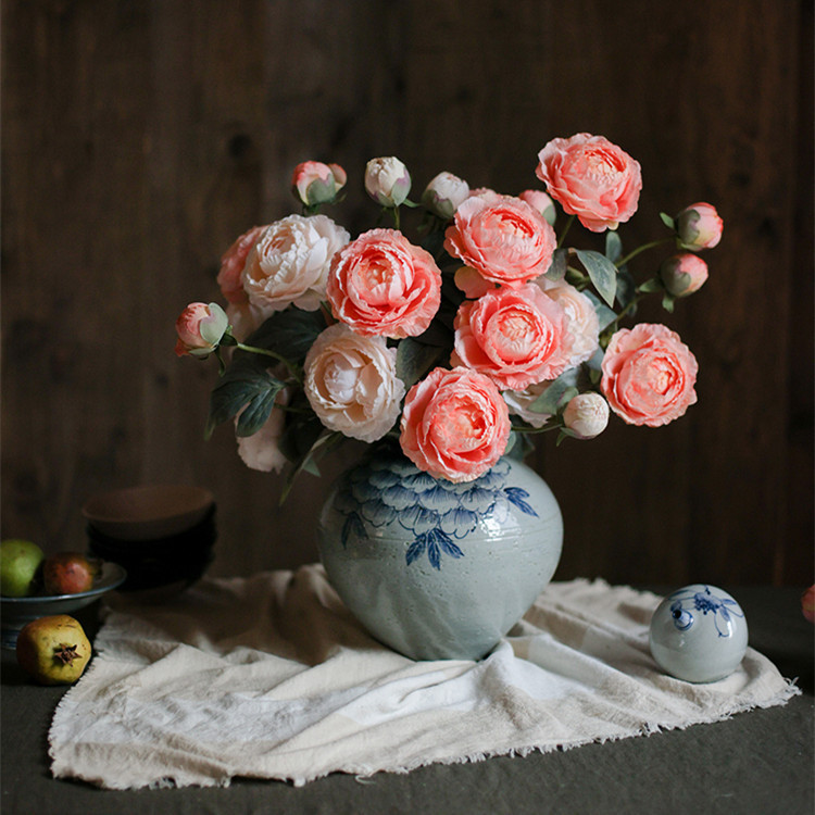 Simulation oil painting peony 3 head peony artificial flower home decoration soft photographic props artificial flower fake flower wholesale Simulation oil painting peony 3 head peony artificial flower home decoration soft photographic props artificial flower fake flower wholesale