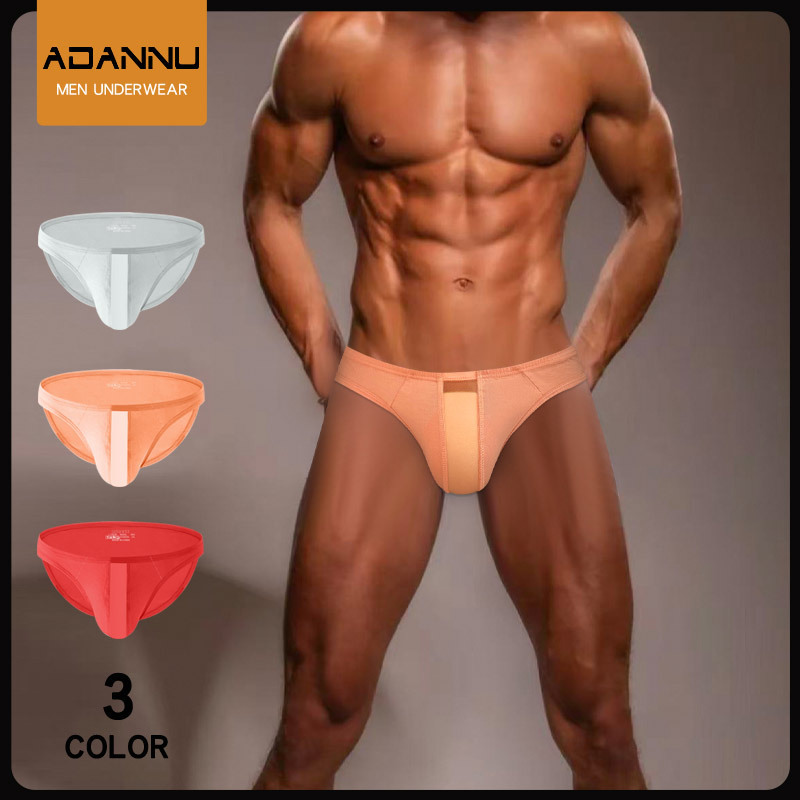 Men's Bikini Briefs Low-Waist Breathable Modal Ice Silk Crotch Translucent Sexy Underwear Ad320