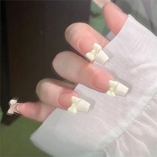 Hand-worn Armor Pure Desire Style Creamy White Bow Nail Art Patch Ins Style Nail Art Wear Armor