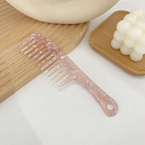 Korean Personality Retro Acrylic Handheld Hair Comb, Girl's Dormitory Long Handle Stylish Hairbrush, Acrylic Pattern Fashion Comb