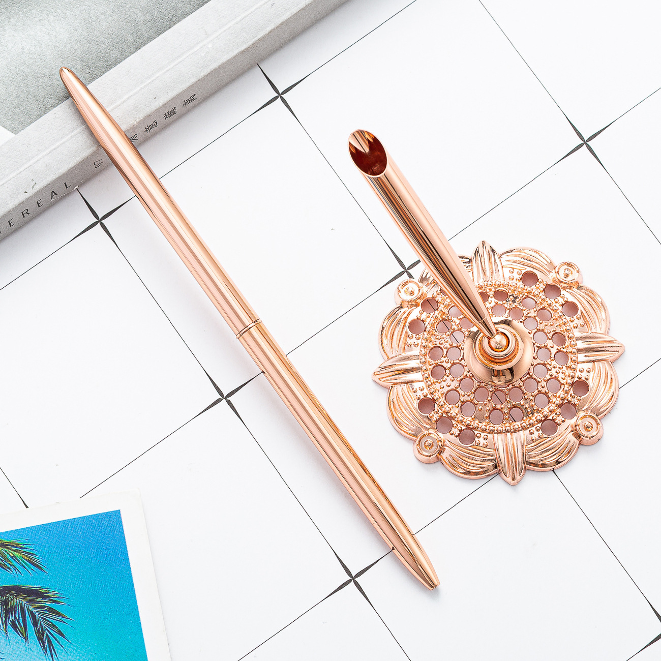 Bolígrafo de mesa de firma para oficina comercial Bolígrafo con base de metal galvanizado Bolígrafo de mostrador de banco de hotel Bolígrafo publicitario de regalo