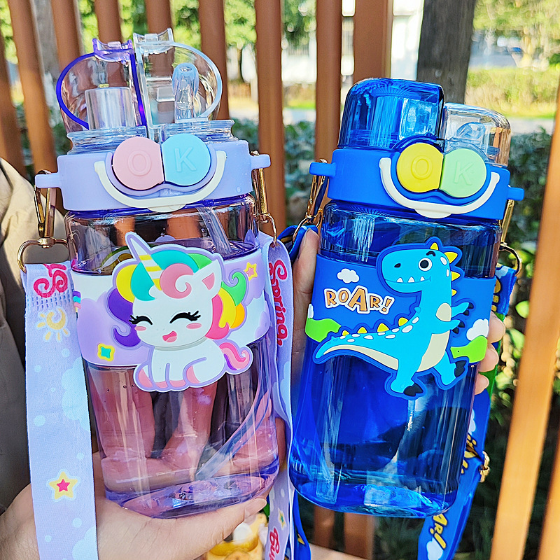 儿童双饮水杯可爱女童杯带吸管杯子小学生上学专用女孩高颜值水壶