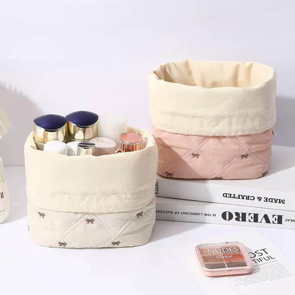 Quilted New Cosmetic Bag Large Capacity High-end Drawstring Bag Portable Travel Pocket Cosmetic Storage Bag