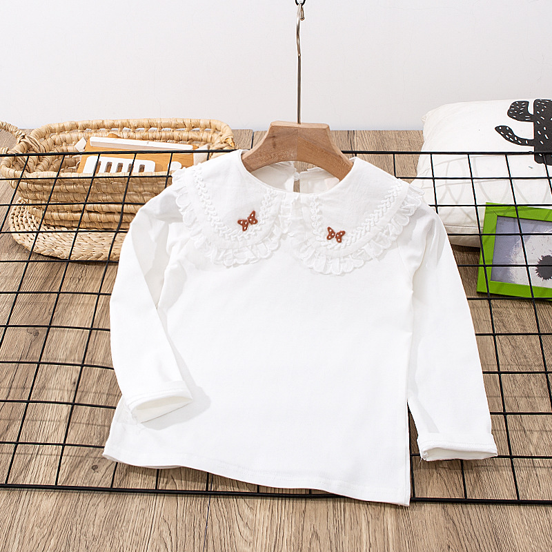 Girls' bottoming shirt large stretch girls' lace all-match shirt doll collar children's long-sleeved T-shirt Girl shirt