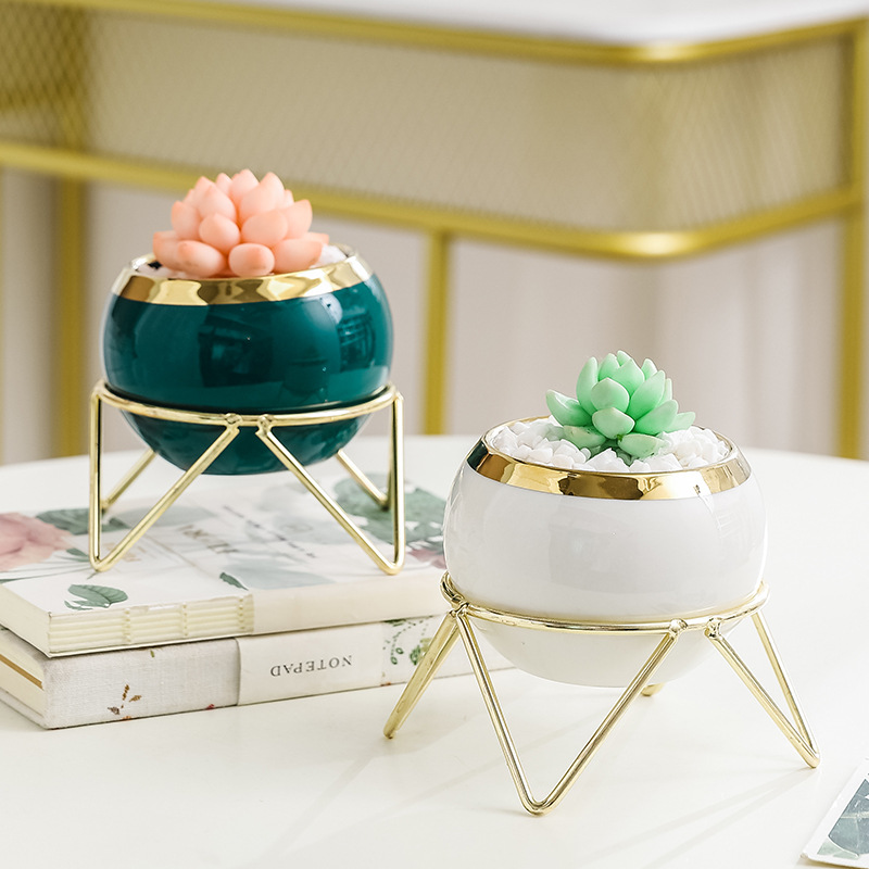 Creativo nórdico suculento maceta simulación flor verde planta cactus hierro cerámica maceta contenedores muebles para el hogar y la oficina