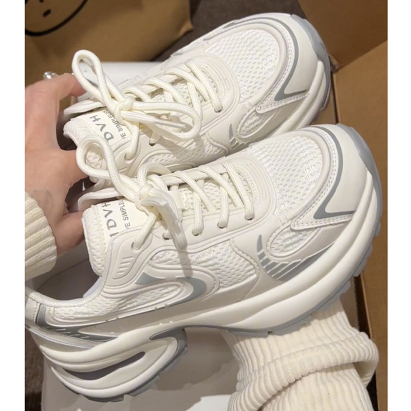 Thick-Soled Daddy Shoes for Women 2025 Summer New White Small Street Heightening Thin Mesh Breathable Sports Shoes