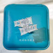 简约冷淡风开口戒高级感轻奢方糖排钻可调节纯银指女小众设计钻石