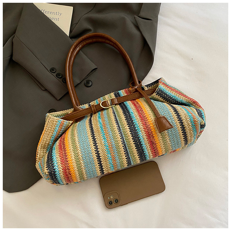 Beach vacation bag 2025 New style trendy and fashionable single-shoulder bag, large-capacity tote bag, hand-woven straw bag undefined