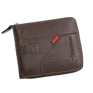 European and American Fashion Men's Short Wallet with Zipper Large Capacity Coin Bag Multi-Card Three-fold Chain Bag Men's Wallet