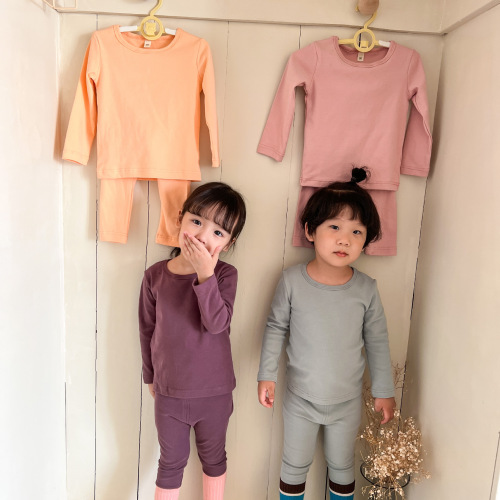 Children's thermal underwear set pure cotton wool pull-frame boys and girls autumn clothes and long trousers pure cotton autumn and winter baby pajamas
