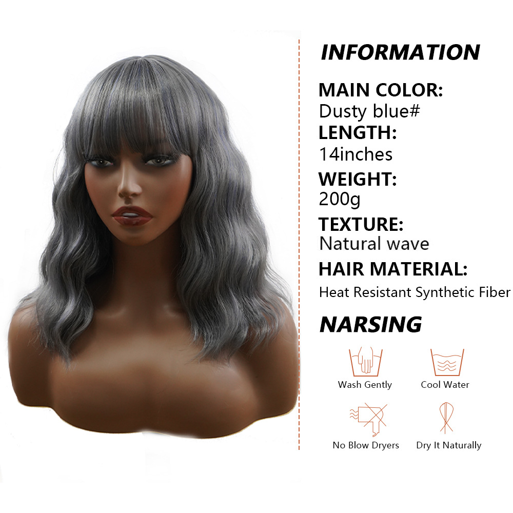 Synthetic wig for women's machine made neat bangs wavy short curly hair _voghion.com