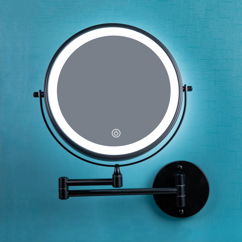 9 pulgadas espejo de maquillaje de pared de baño espejo de belleza sin perforación de doble cara con luz LED espejo telescópico plegable