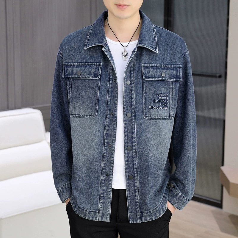 Мужская джинсовая куртка весна и осень 2024 новая новая корейская версия повседневная красивая куртка прилив с отворотами джинсовый топ