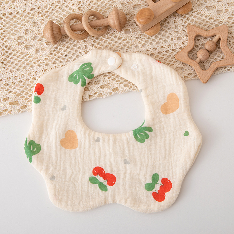 Cherry love/six-layer gauze cotton bib