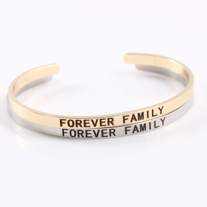 Forever Home Stainless Steel Inspirational Engraved Bracelet Forever Family Open Bracelet Mantra