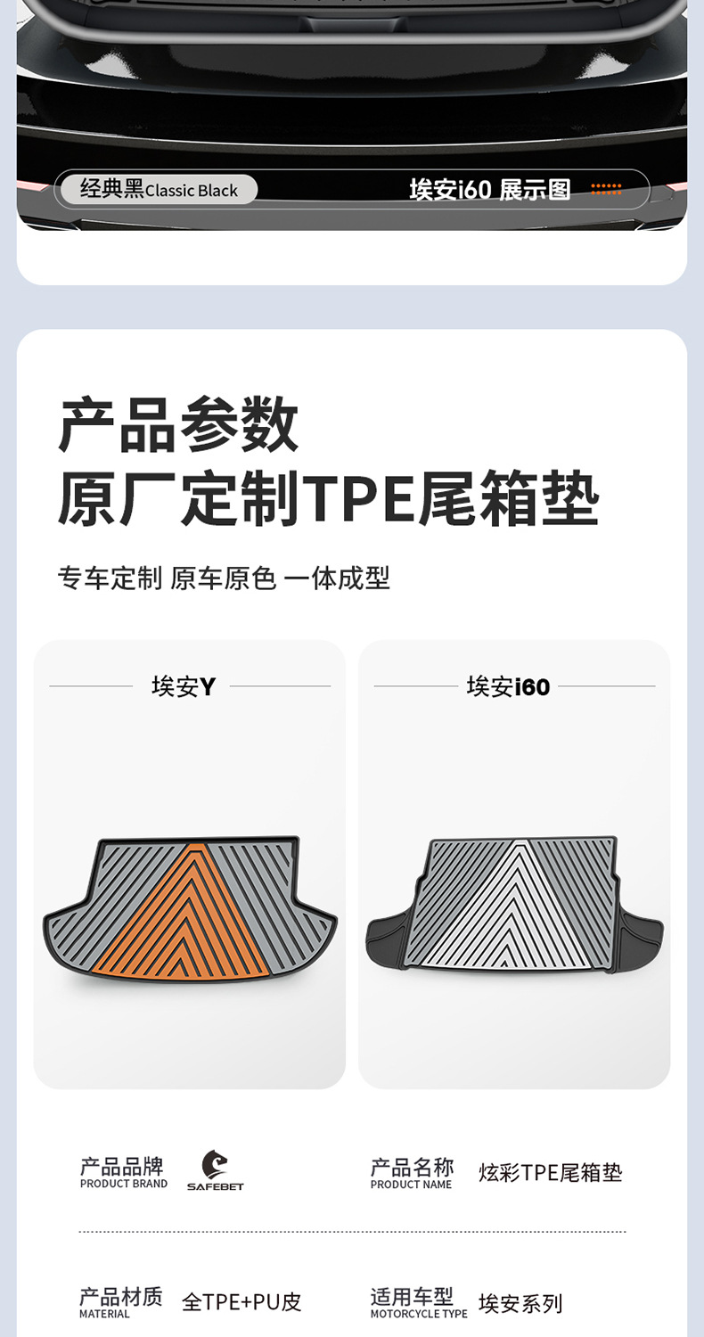 Suitable for Aion UT/UT super RT Y/Y PLUS i60, special colorful TPE car trunk mat