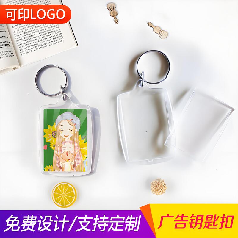 Blank Open-Top Keychain Photo Frame Transparent Ps Plastic Keychain Acrylic Keychain Double-Sided Logo