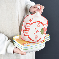 陶瓷帶手柄烤盤家用水果盤子可愛日式微波爐卡通餐具烤箱烘焙專用
