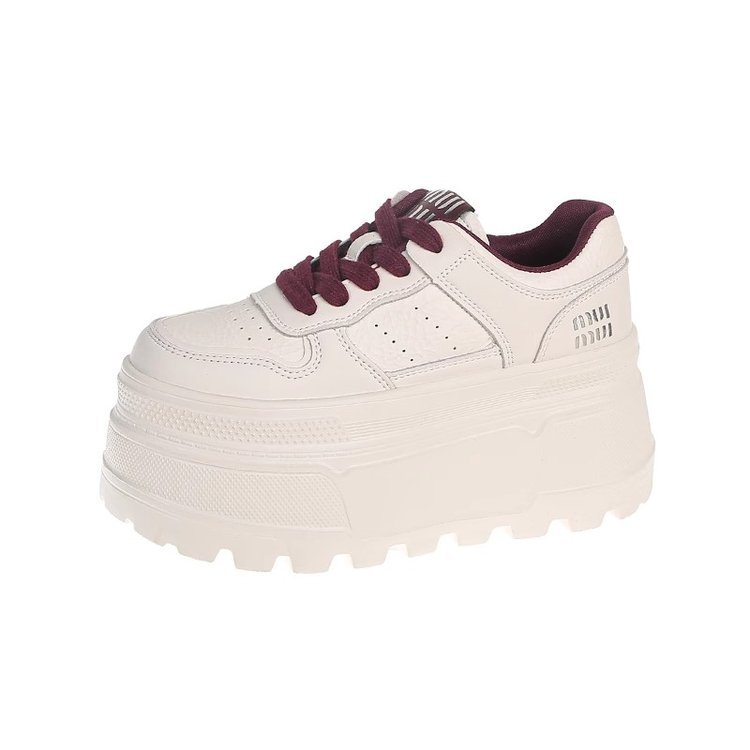 8cm de altura zapatos de suela gruesa zapatos de cuero pequeños zapatos blancos para mujeres 2025 primavera nuevos zapatos de muffins casuales cómodos zapatos de skate