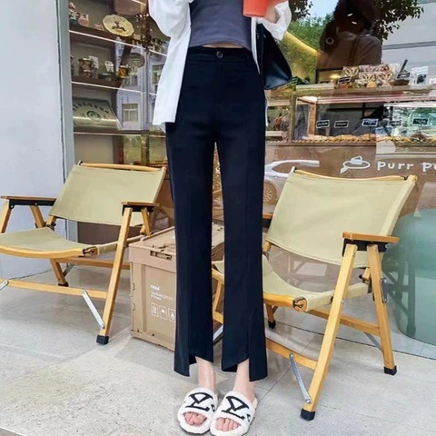 2024 Летние Новые Нерегулярные Укороченные Брюки костюмные брюки с высокой талией стройнящие маленькие тонкие повседневные брюки с разрезом для женщин