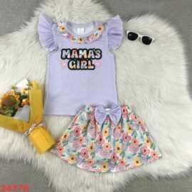 欧美精品店童装外贸批发紫色花朵mama'sgirl夏季半身裙套装