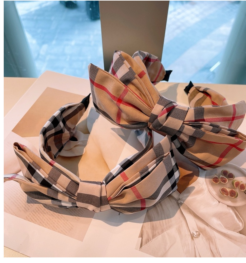 120g Weight Headwear Classification Festival Occasion Bow Knot Pattern Women'S Gender Retro Style Retro Lattice Double-layer Bow Twisted Headband 13