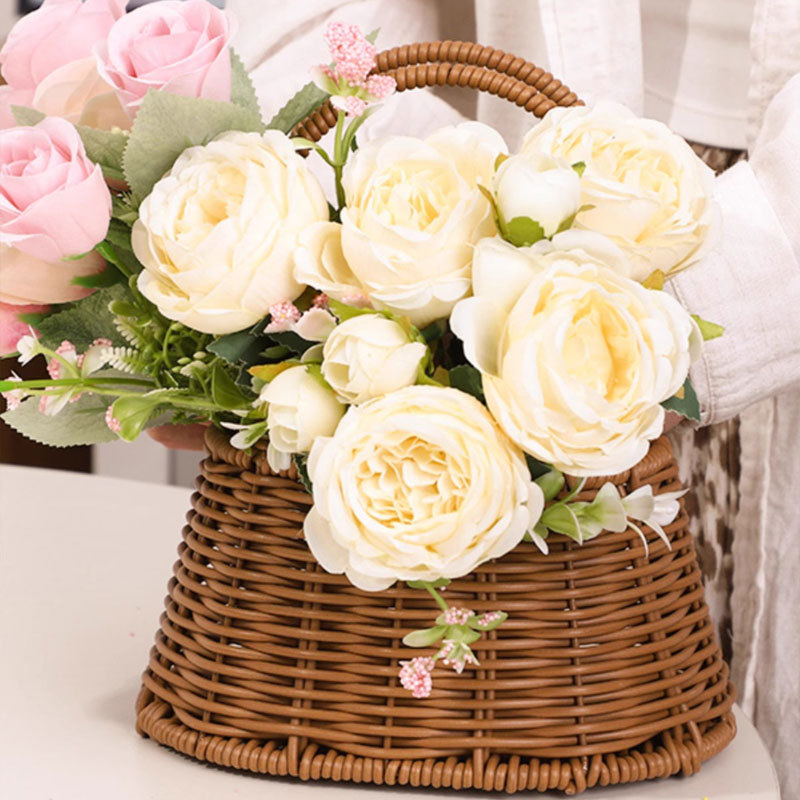 Cestas de flores de caña tejidas a mano canasta de mano pastoral creativa Qixi Festival de caña floral decorativa canasta huevo