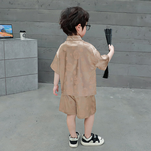 New Chinese style boys' Hanfu modified summer set baby first birthday dress Chinese style children's Tang suit thin summer 