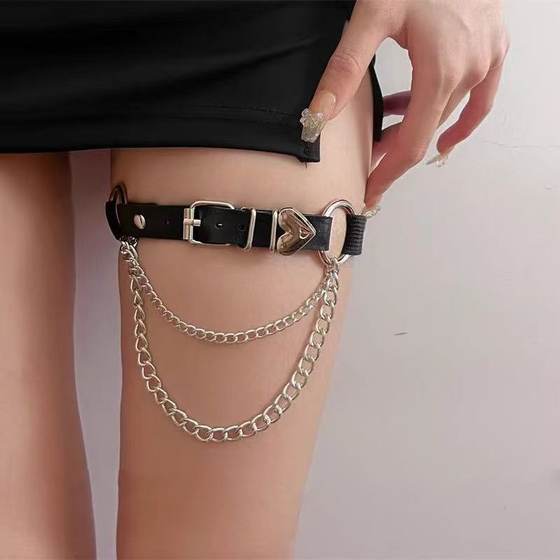 Factory direct European and American punk gothic pu leather irregular love chain elastic leg ring leg belt leg chain