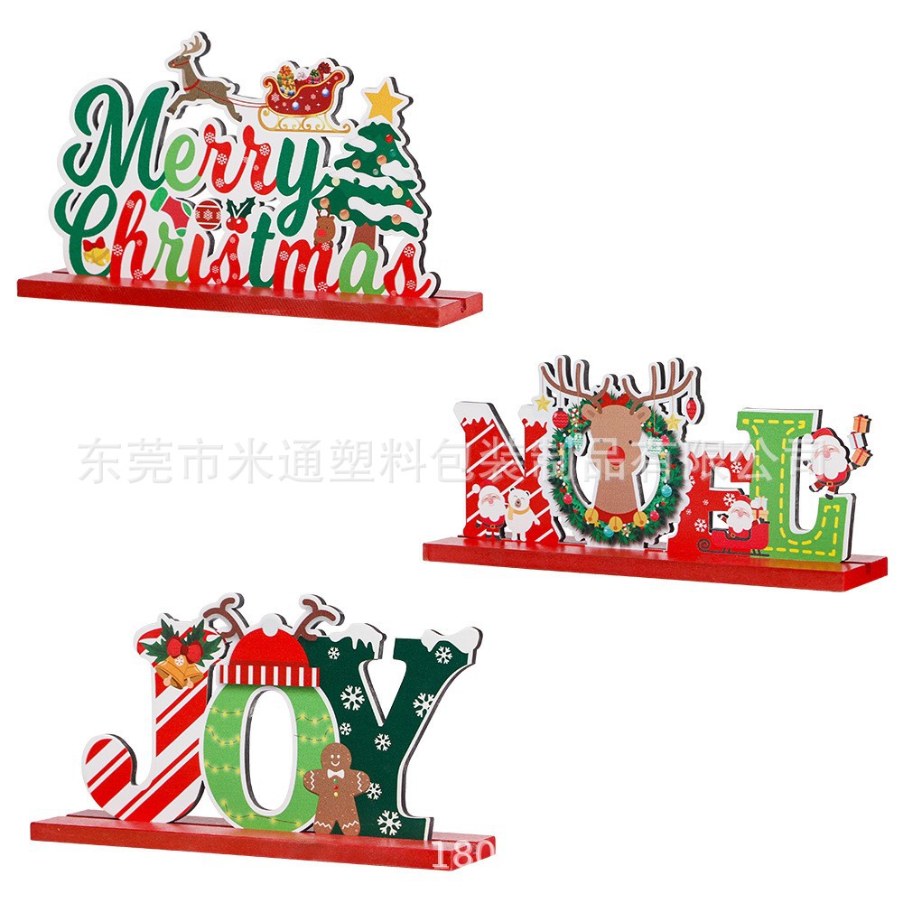 亚马逊新款圣诞装饰品木质圣诞麋鹿摆件圣诞气氛桌面摆台雪人装饰