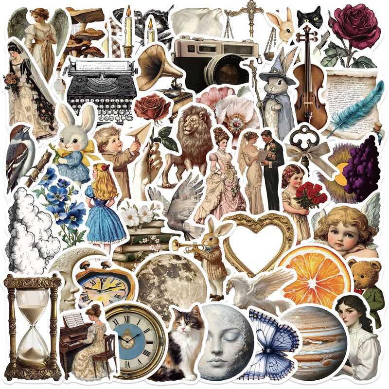 50 Retro Art Aesthetic Graffiti Stickers to Decorate DIY Mobile Phone Cases, Luggage Notes, Waterproof Reward Gifts