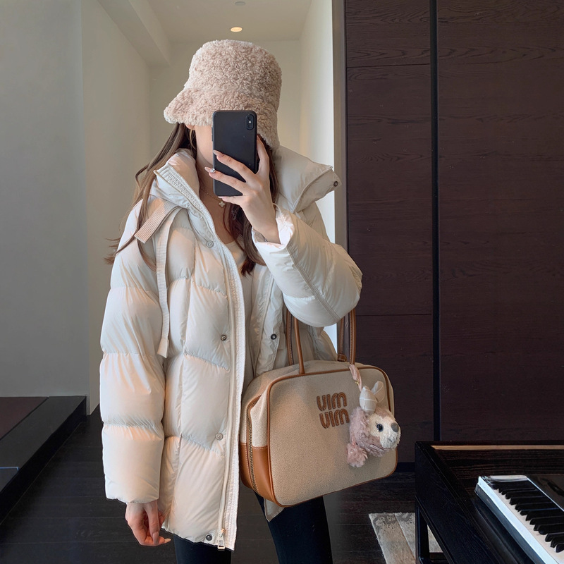 Fashionable Puff Thick Warm Hooded Thickened Mid-Length down Jacket Women's 2025 New Autumn and Winter G112902