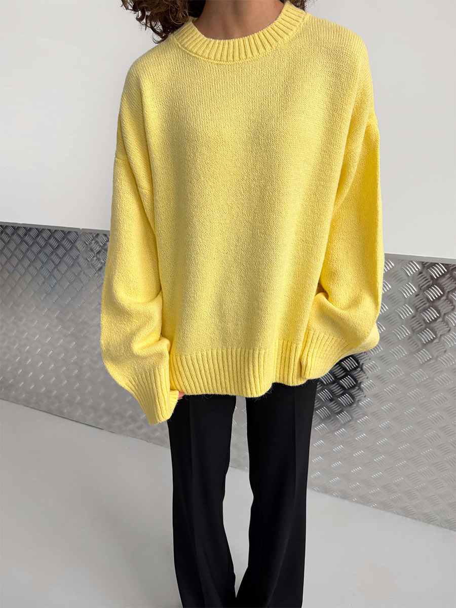 Casual transfronterizo camiseta de punto de cuello redondo Europa y los Estados Unidos 2026 otoño y invierno nuevo suéter de manga larga relajado estilo de hombro perezoso