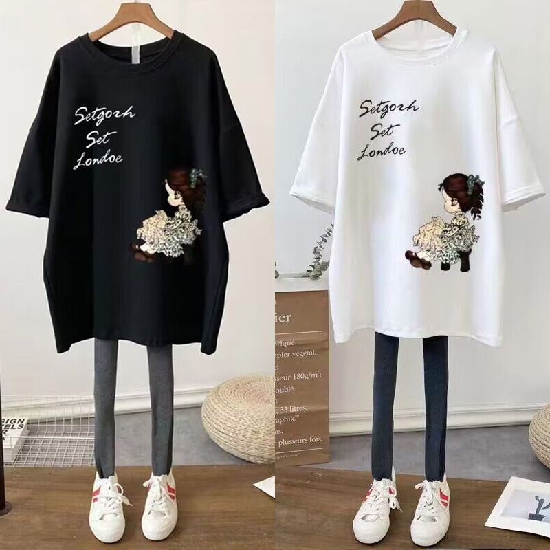 Summer Short-Sleeved New Style Plus Size 150kg Korean Style Top, Loose Fit, Slimming, Belly-Covering, Mid-Length Maternity T-Shirt for Layering