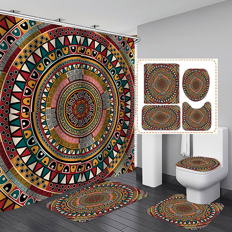 Venta caliente de Amazon Cortina de ducha de baño bohemia Tela de cortina de baño impermeable Juego de cuatro piezas Gran cantidad y excelente precio