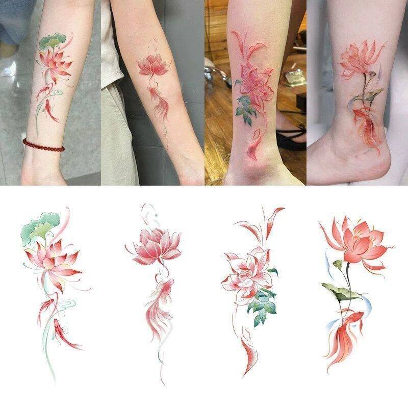 New Chinese-Style Washable High-Quality Lotus and Koi Tattoo Stickers, Waterproof, Realistic, Scar-Covering, Long-Lasting, and Beautiful for Women New Chinese-Style Washable High-Quality Lotus and Koi Tattoo Stickers, Waterproof, Realistic, Scar-Covering, Long-Lasting, and Beautiful for Women